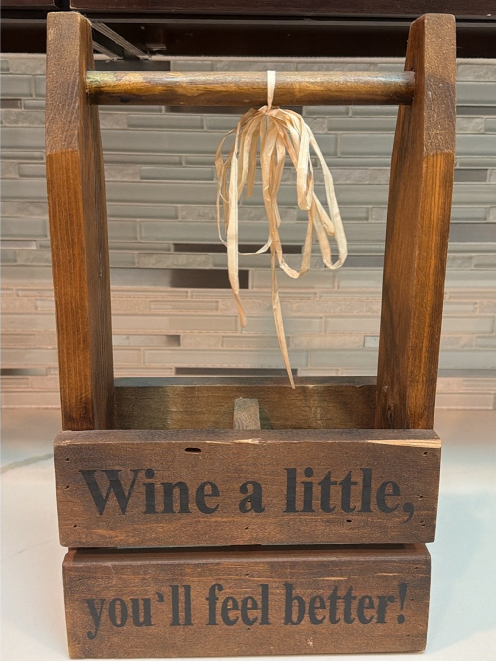 Rustic Brown Wooden Wine Caddy - Brown